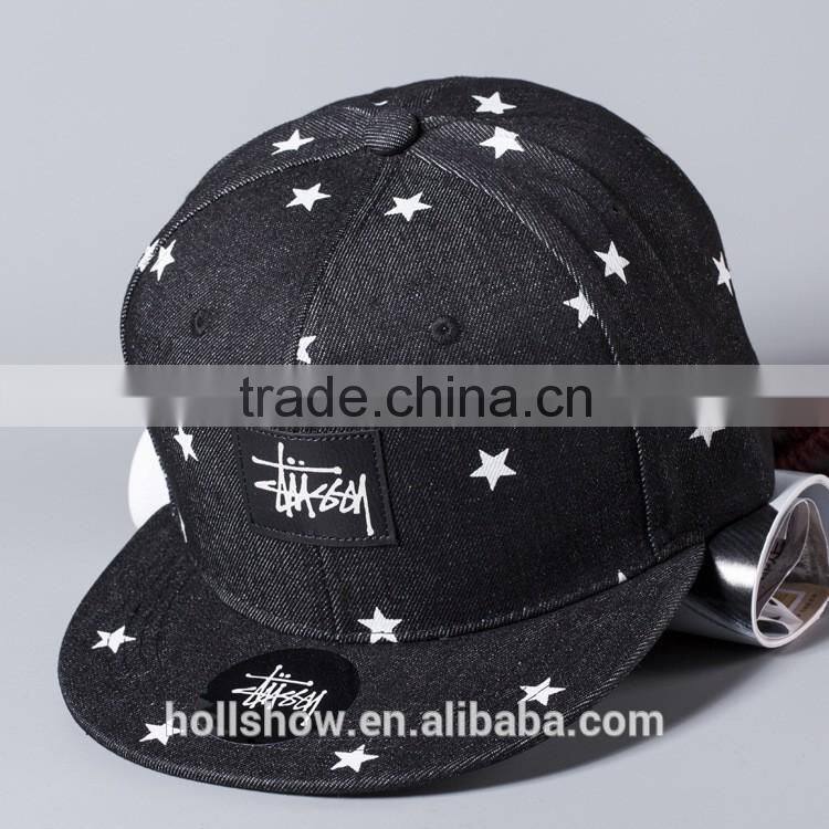 Hot Popular Star Printed Applique Sewed Man Women Flat Snapback Custom
