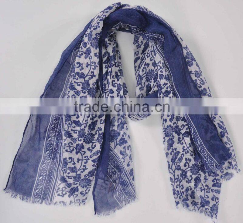 2016 high quality 100% polyester voile floral print scarf