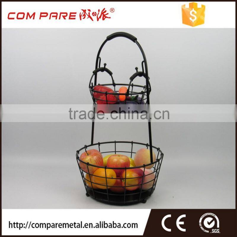 Iron Wire Apple Fruit Holder With 2 Baskets, Silver