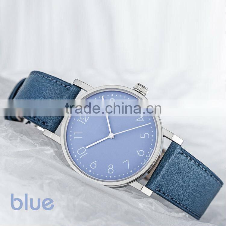 PVD white stainless steel case man wrist watch match Wonderful colour genuine leather starp vogue watch