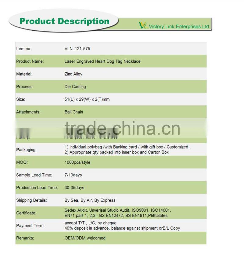 Laser Engraved Heart Dog Tag Necklace