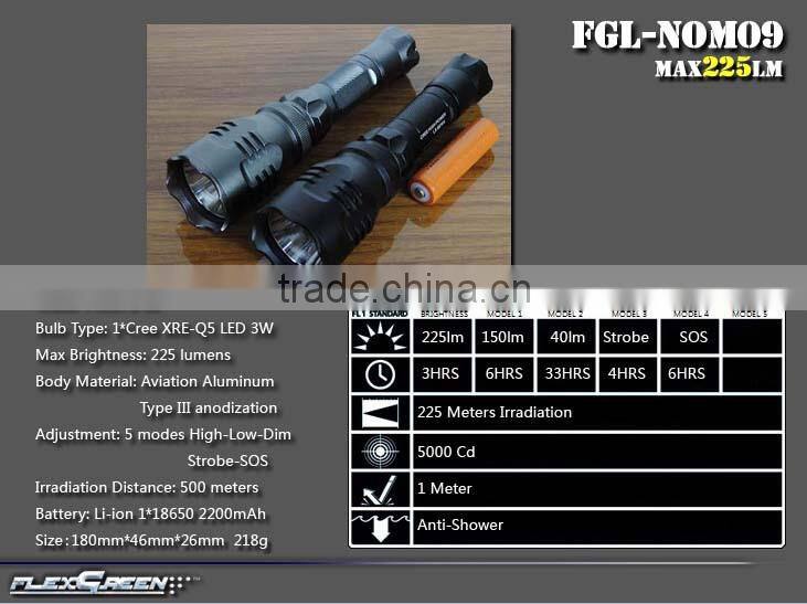 rechargeable 18650 hard anodation police led flashlights