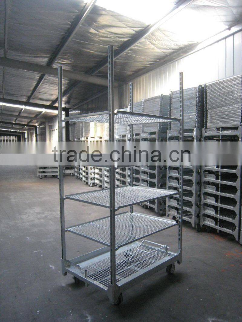 logistics wire mesh cart, metal transporting trolley