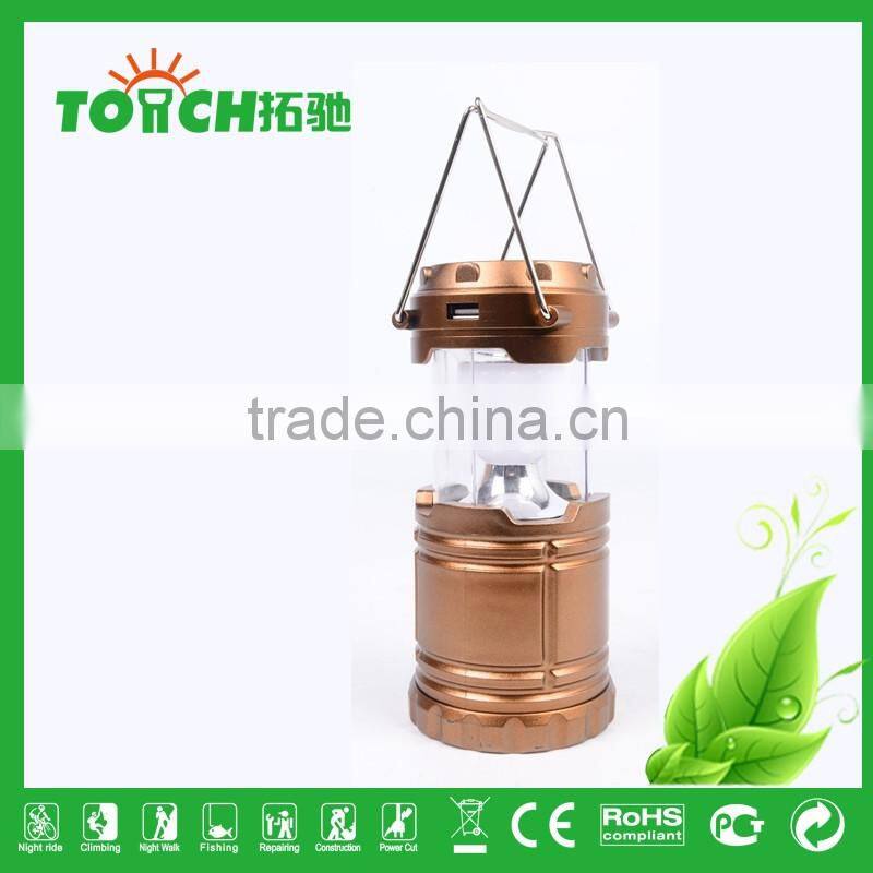 Golden Color Plastic Rechargeable Lantern Light Solar Energy Tent Camping Light for 3*AA Battery