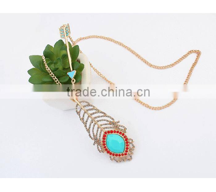 New gold chain design jewellery arrow charm feather pendant necklace