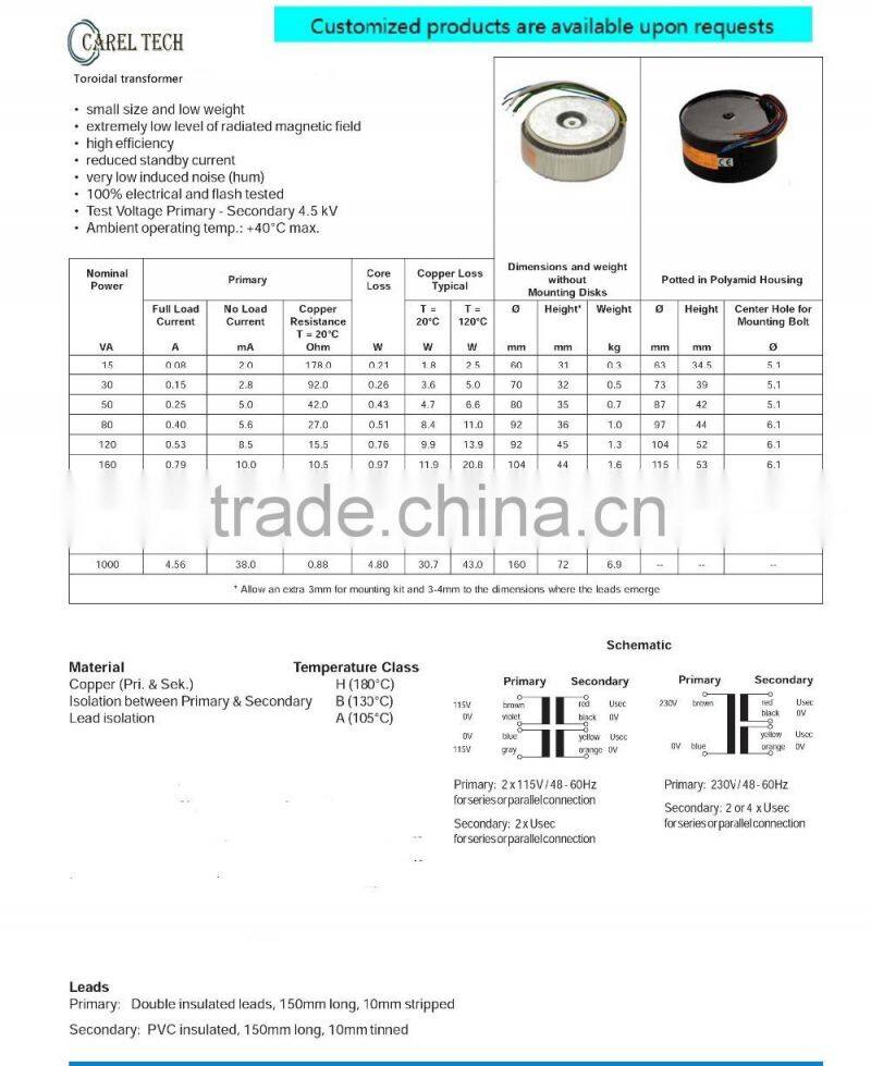 220V 230V 110V 130V 120V Medical Isolation Ring Transformer, Toroidal Transformer 12V 50A 60A