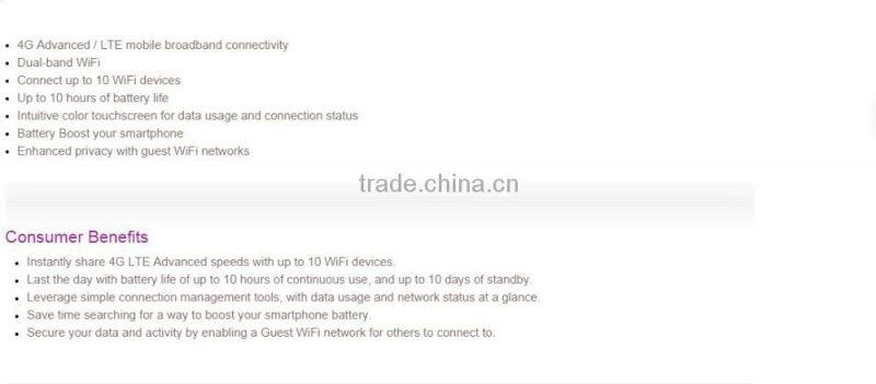 AirCard 782S Mobile Hotspot 4G Category 4 FDD-LTE Band 900 (B8) / 1800 (B3) /2100 (B1) / 2600 (B7) w/2x2 MIMO pocket wifi Modem