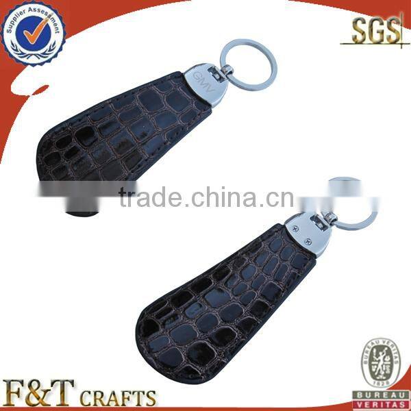 zinc alloy plain real leather custom shape keychain with strap for men