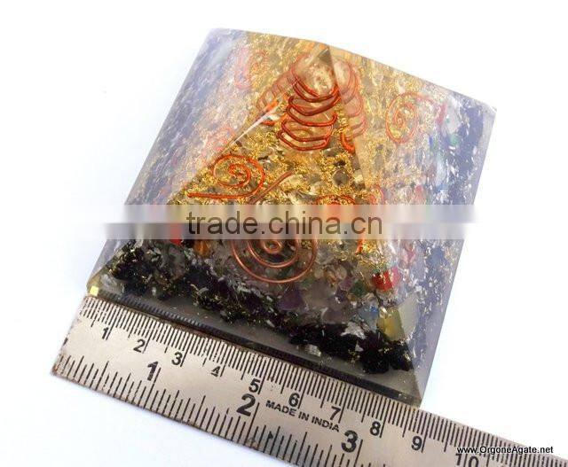 Orgone Mix Chakra Stone Crystal Black Tourmaline Pyramid With 4 SBB Coil Charged Crystal Point | Black Tourmaline Pyramid