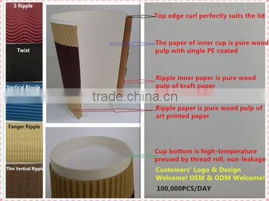 Custom printed disposable corrugated ripple coffee paper cup