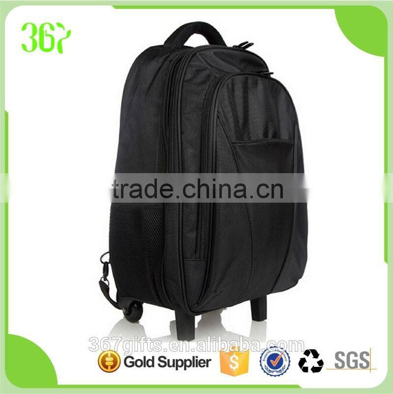 New Design Black Polyester Waterproof Travel Backpack Bag Trolley Luggage