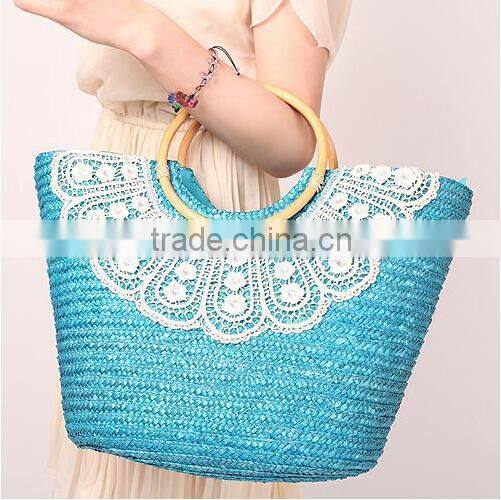 cheap price and low MOQ fashion ladies OEM paper straw summer beach bags with handles