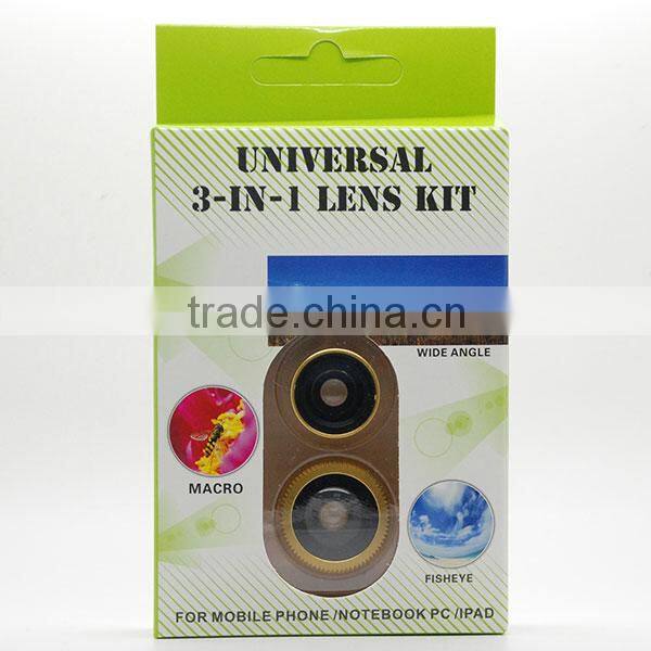 mobile phone fisheye wide-angle macro lens 3in1 lens kit camera photo lens with universal pipe clamp