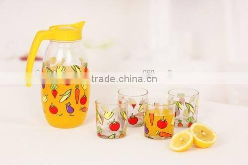 beautiful design 5pcs Glass drinking bottle and cups for tableware