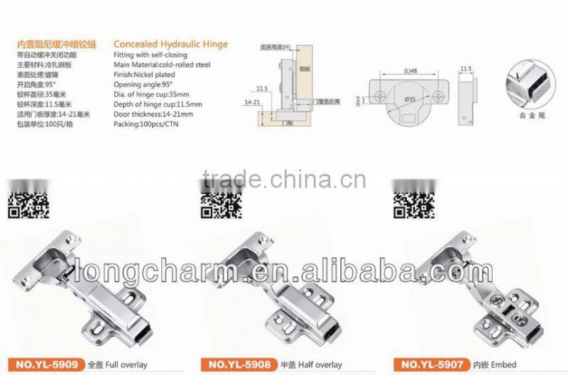 3D concealed hydralulic overlay hinge