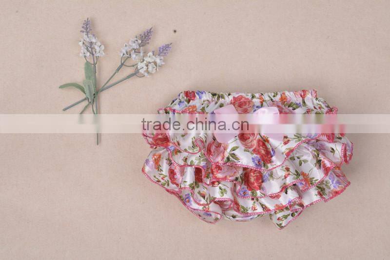 LB 5842-4 New design baby girl flower printed ruffle satin PP pants baby bloomer cover0-4Y