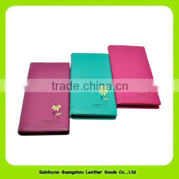 14332 Low price fashion lady silk flowers beauty girls leahter wallet
