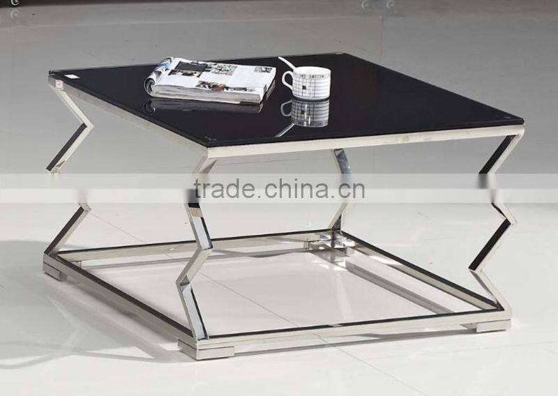 C611B 2016 liansheng best design office glass end table with stainless steel base