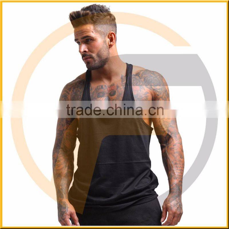 OEM 2016 latest black letter cotton men muscle gym singlets