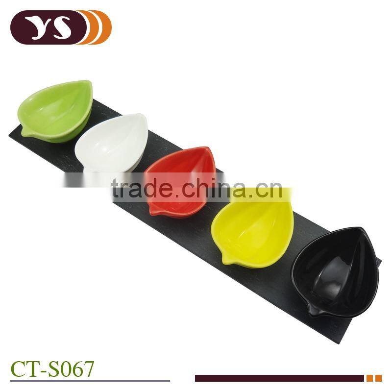 5pcs ceramic Sauce dishes with slate tray