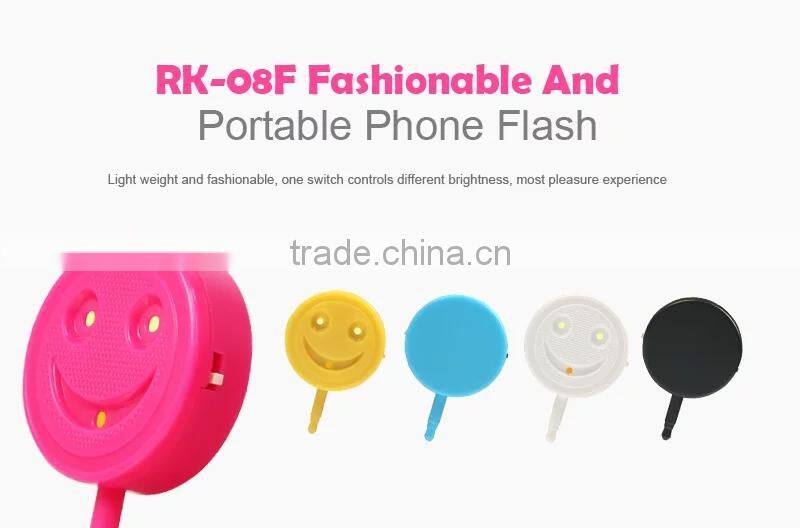 Selfie Stick Accessories Mobile Use LED Flash Light RK-08F Smile Face 4 in 1 Warm-Cold Light Camera Flashlights