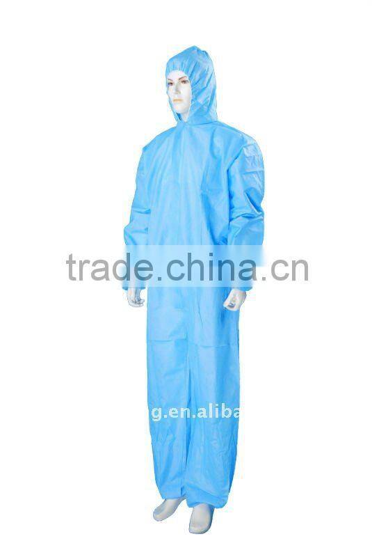 Dark blue non-woven disposable coverall with hood