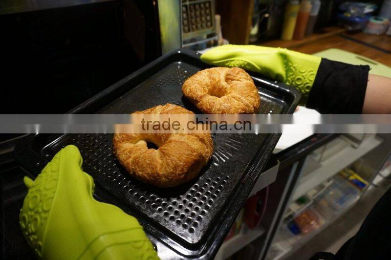 Green Silicone Oven Mitts Quilted Liner Extra Long Design Set of 2 Gloves