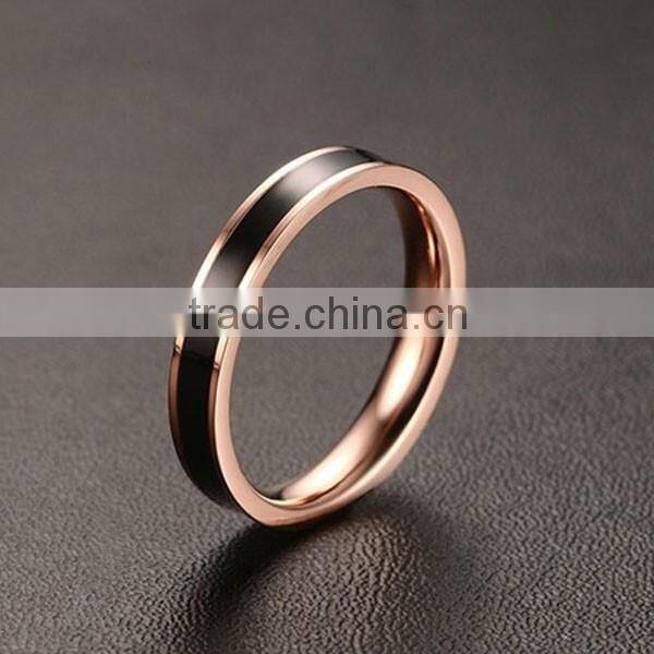 2016 Wholesale Korean White/Black Epoxy Rose Gold Plated Stainless Steel Ring