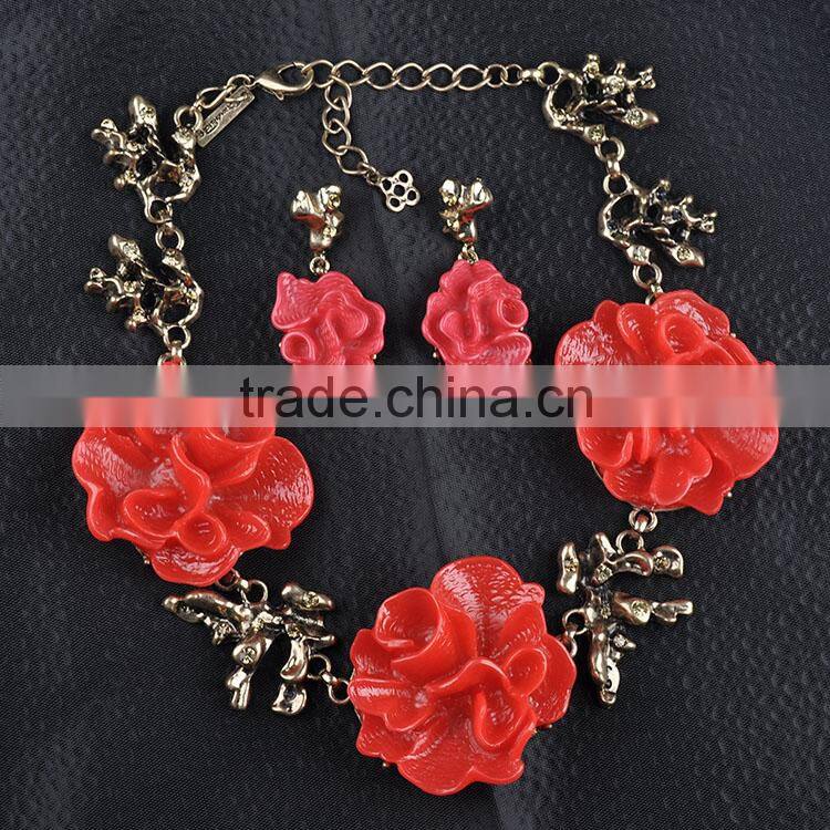 Hot resin necklace earring flower jewelry set