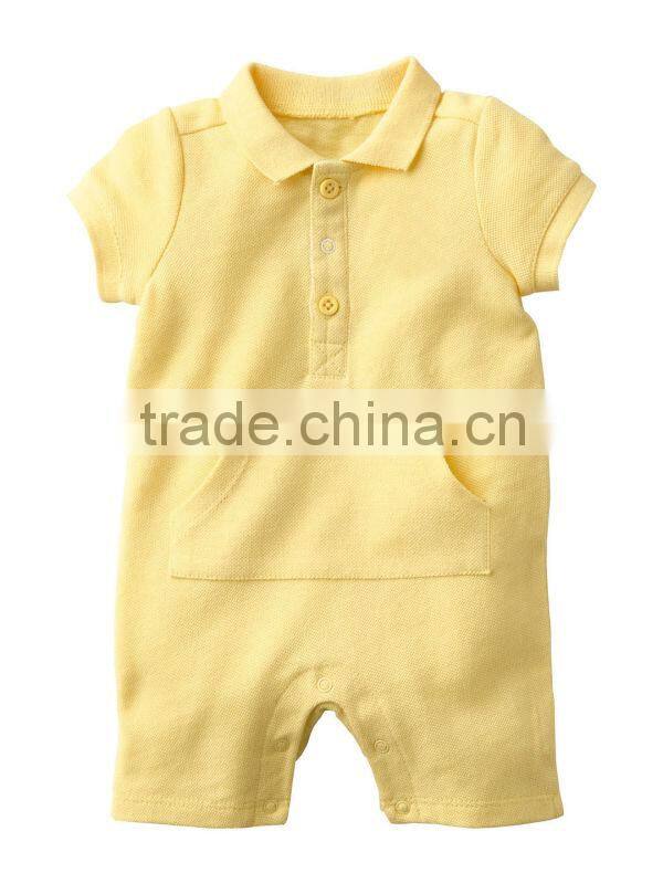 blank summer baby romper in polo collar with front pocket