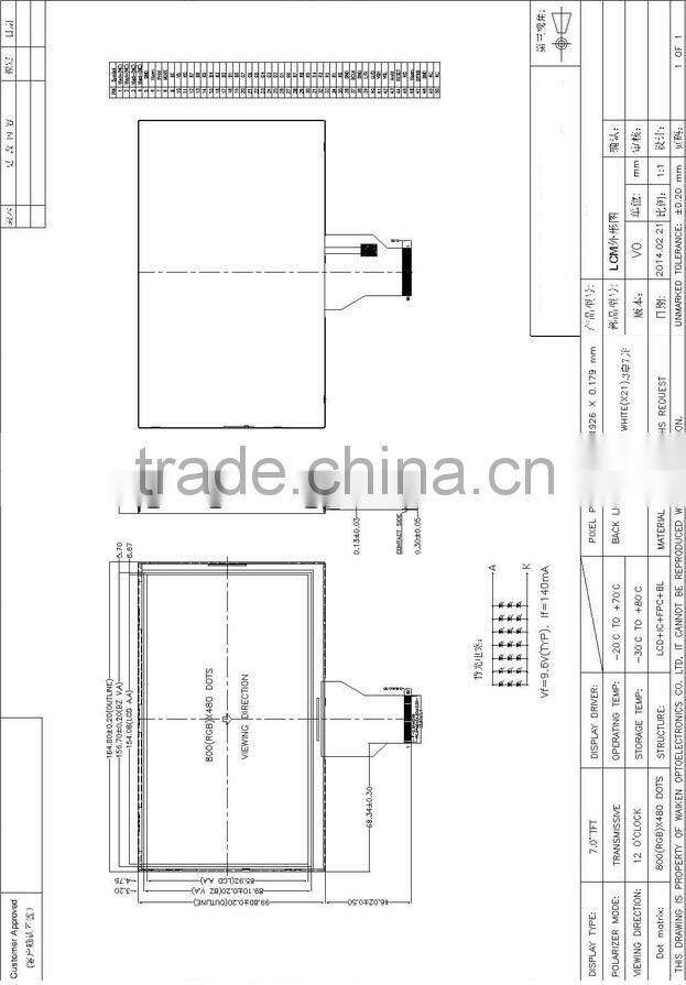 7 tft screen 800x480 at070tn92
