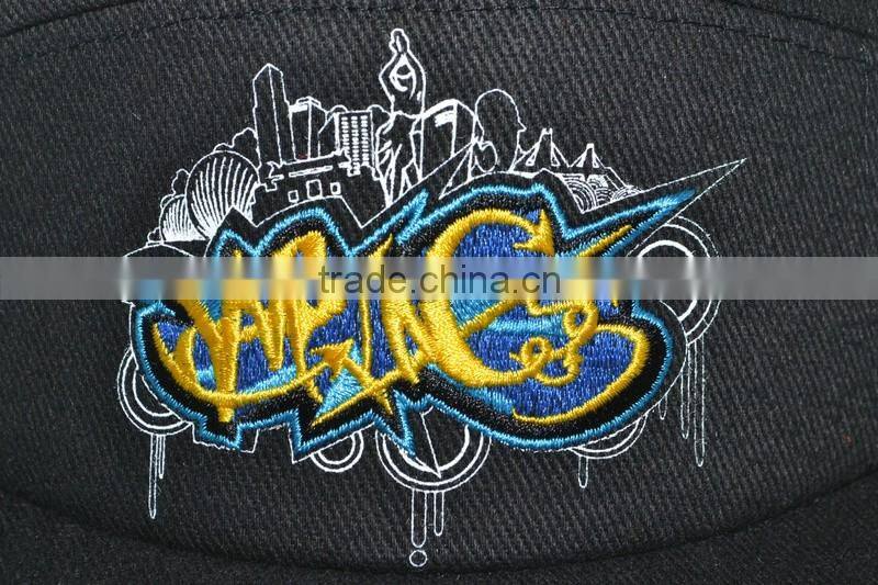 Guangzhou hat factory professional custom 5 panel 100% cotton embroidery + print logo Flat brim hat