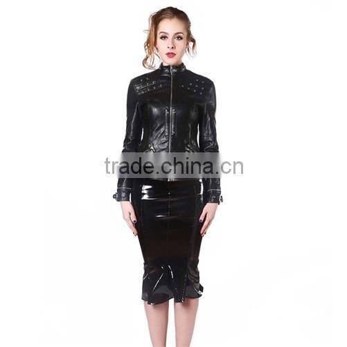 2016 Newest style hot sexy long pvc dress tight ladies leather catsuit