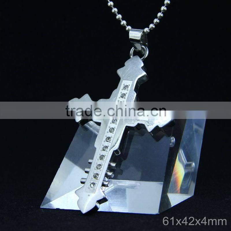 Natural gemstone stainless steel pendant, seven stone cross pendant colorful