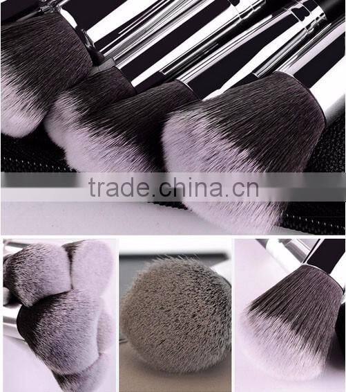 Wholesale cosmetic tool 15pcs make up brushes black wooden natural makeup brush set