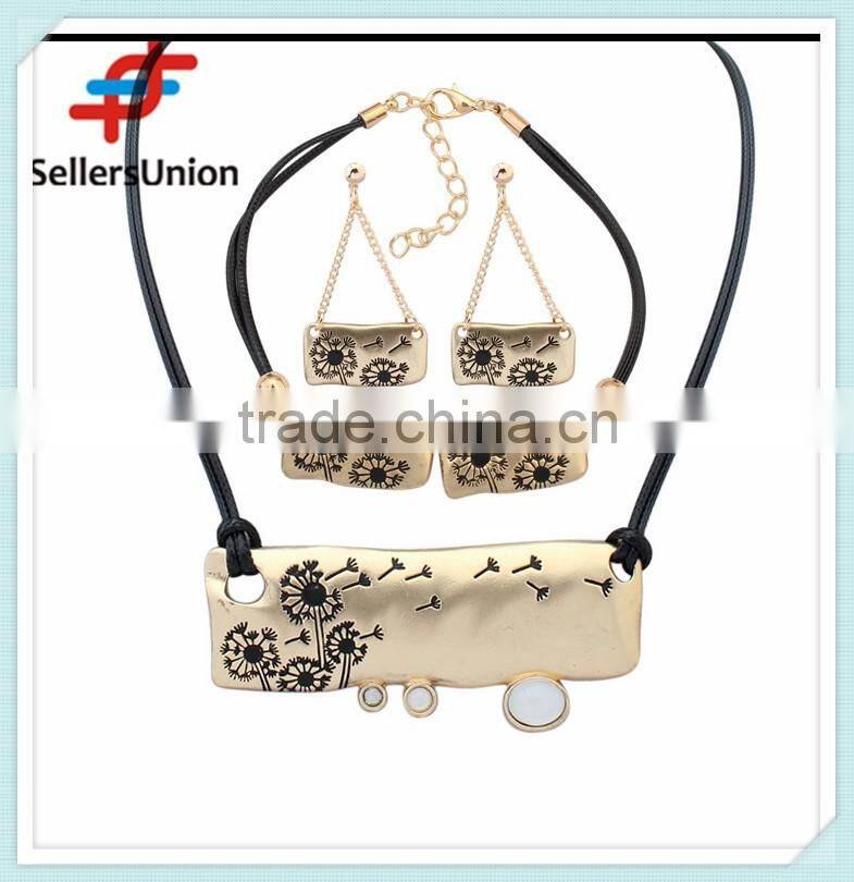No.1 yiwu exporting commission agent wanted pu black long chain necklace/earrings/bracelet jewelery set