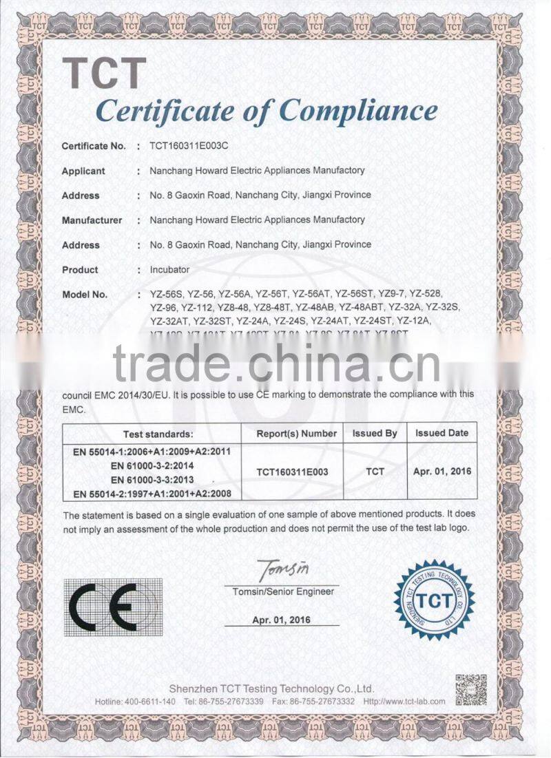 HHD YZ8-48 high quality commercial incubators for hatching eggs