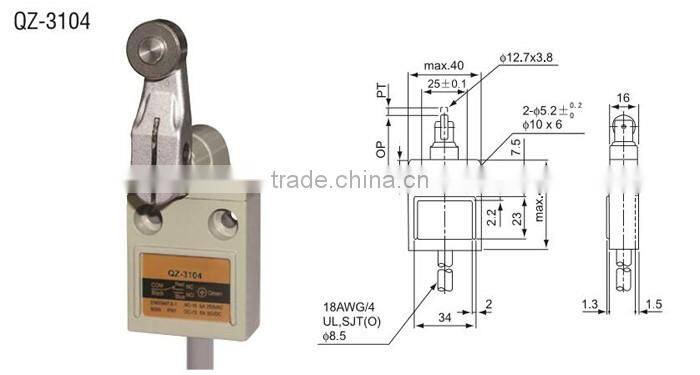 QZ-3104(3108) 150gf(1.47N) 5A 125V 3A 250VAC IP67 Waterproof Limit Switch