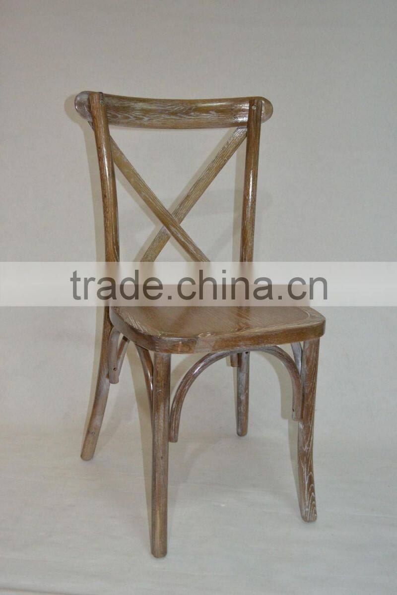 Solid wood stacking antique finish cross back chair