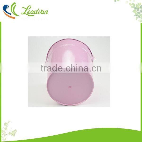 New pink outdoor decorative galvanized metal round flower bucket with hole for garden