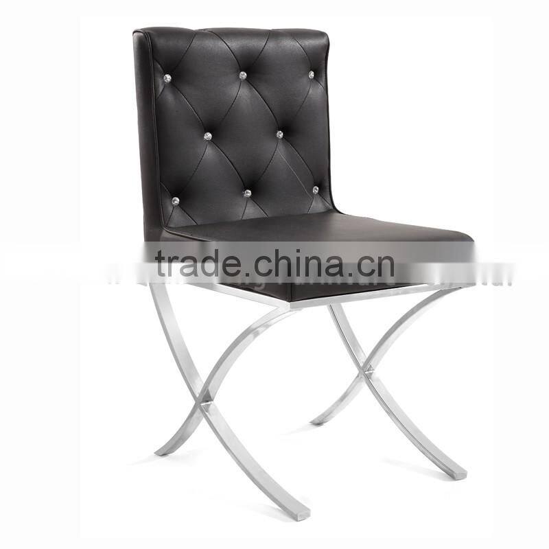 black leather cross stainless steel legs dining chair