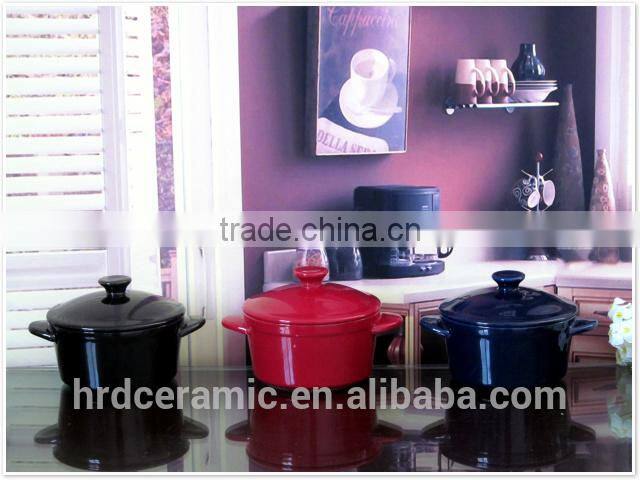 High quality two handles colored ceramic bakeware plates set