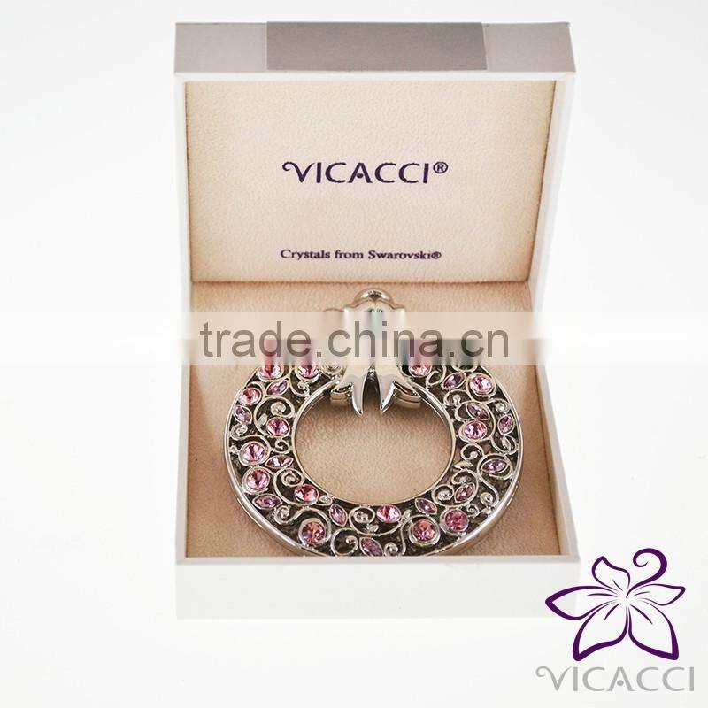 14K White Gold Plated Metal Xmas Ornament with Pink Crystals from Swarovski