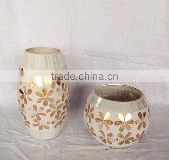 Different Shapes Golden Mosaic Glass Floral Vase