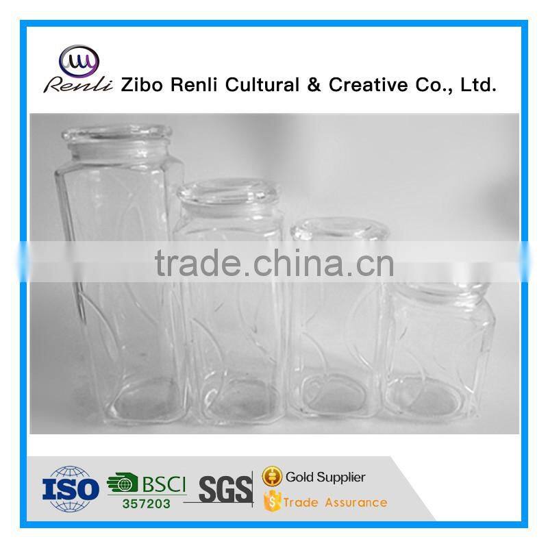 Set of 4 Square Unique Recycled Glass Candle Jars with Lids