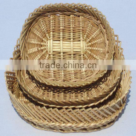 Willow Wicker Shallow Tray Basket with holder