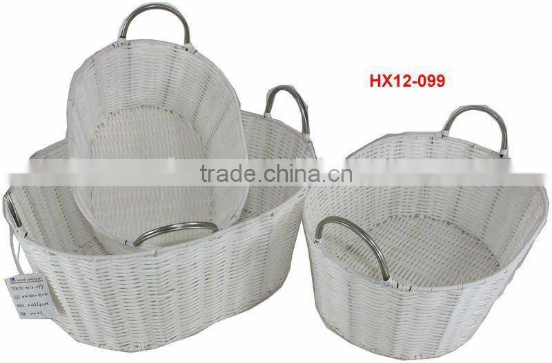 Plastic woven basket with handle sets of 3