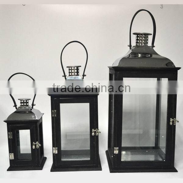 Wood candle lantern with stainless steel
