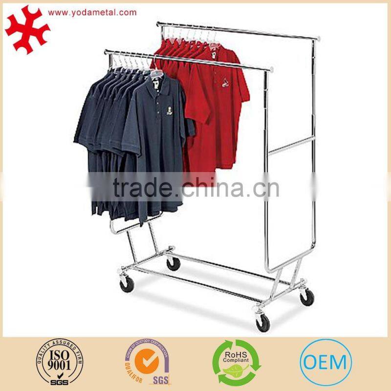 Advertising metal clothing display racks shelf for retail garment shop