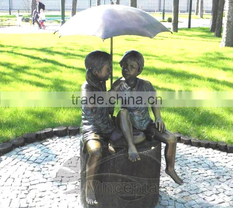 Bronze Boy & Girl Umbrella Fountain II